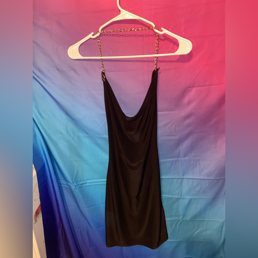 cute black gold chain dress